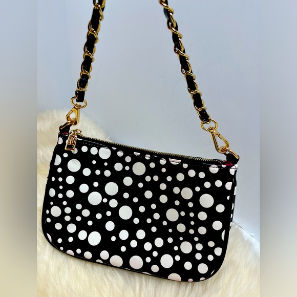 Betsey Johnson Handbags - Betsy Johnson Mini Baguette, Black and White polkadot faux patent leather